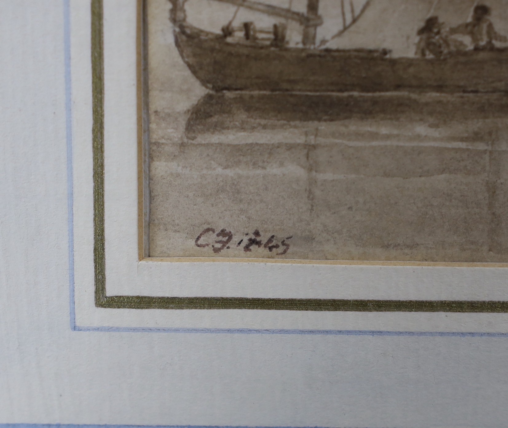 English School c.1845, watercolour, 'Venice, The Lagoon', initialled CF, 15 x 24cm